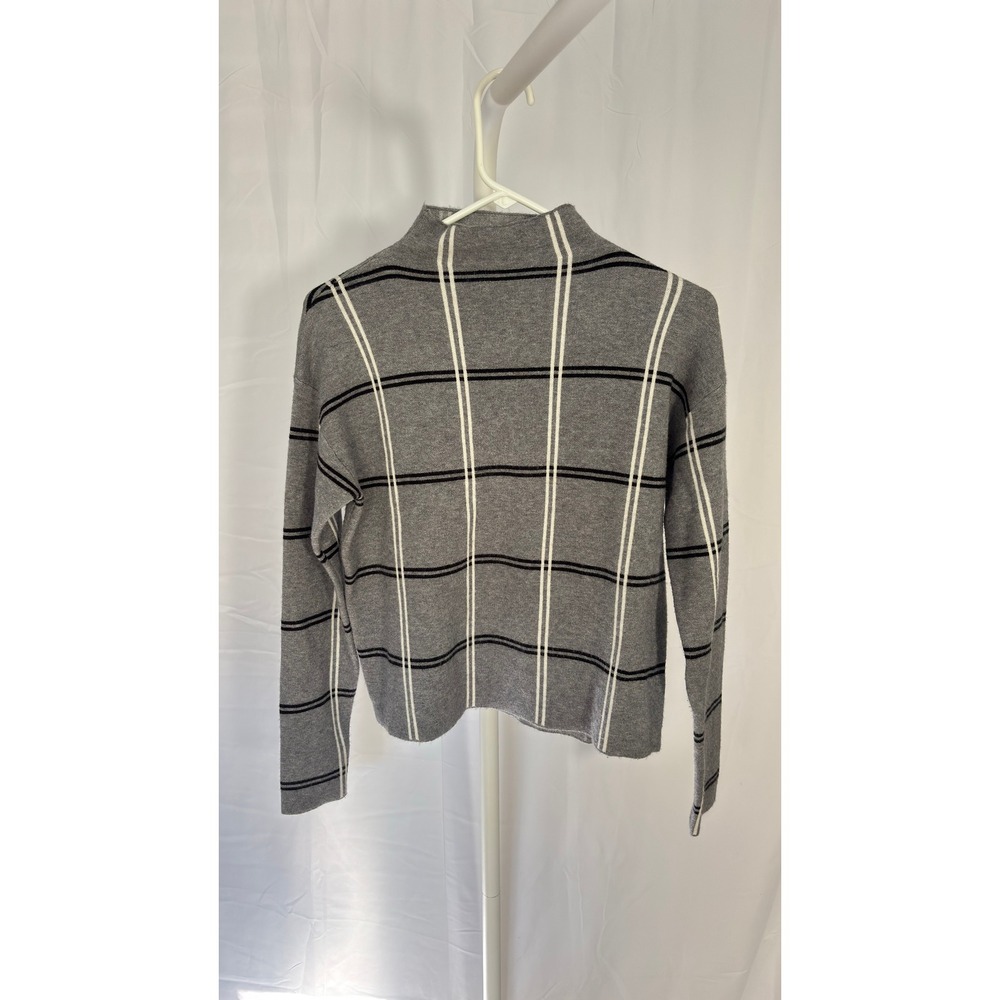 Max‎ Studio Gray Plaid Mock Neck Long Sleeve Cropped Sweater Women's Small